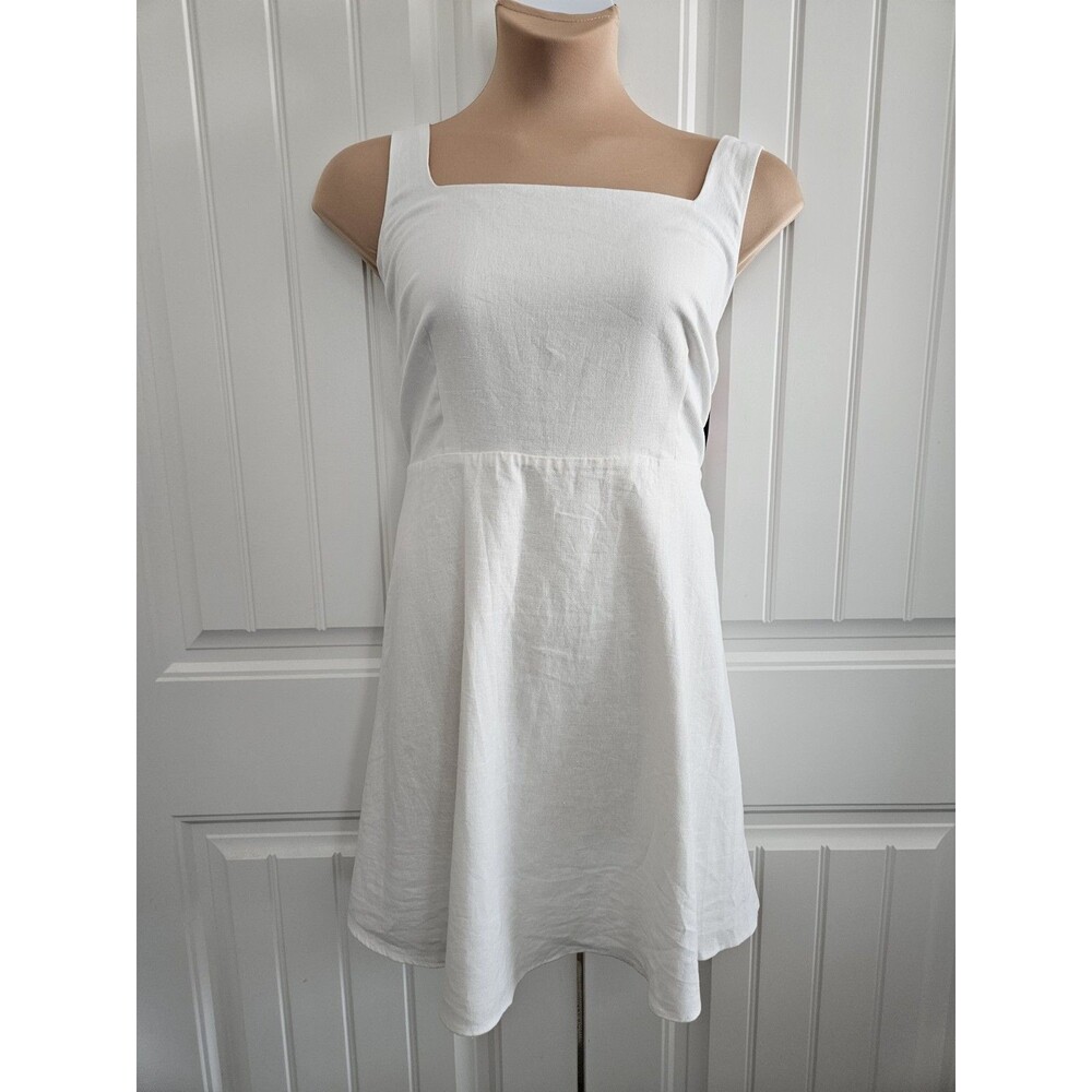 Vince Camuto Square Neck Linen Blend Skater Dress White Sz XL Minimal Staple